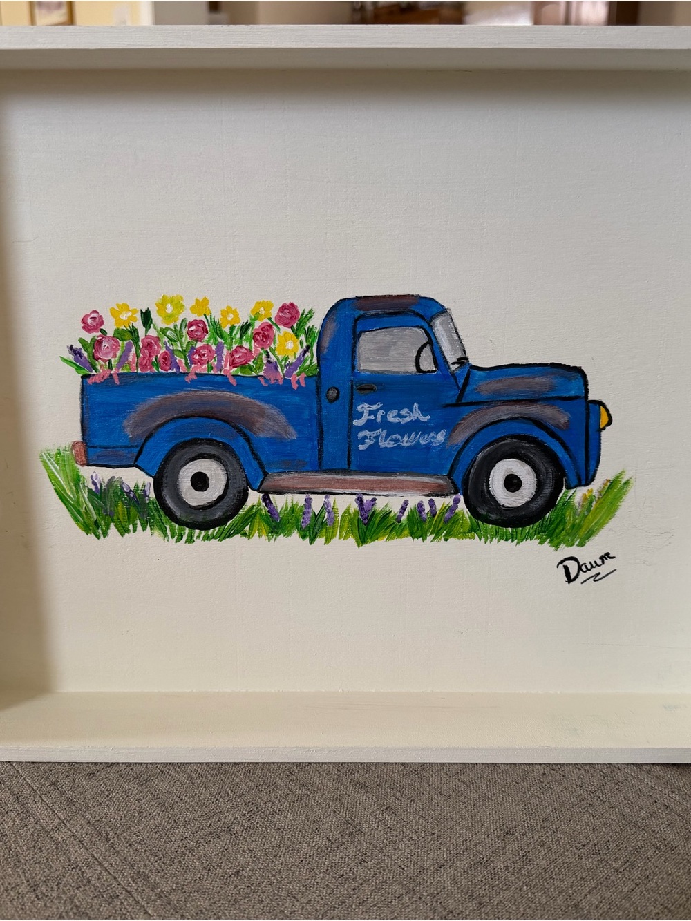 Blue Vintage Truck Wall Art - Fresh Flowers
